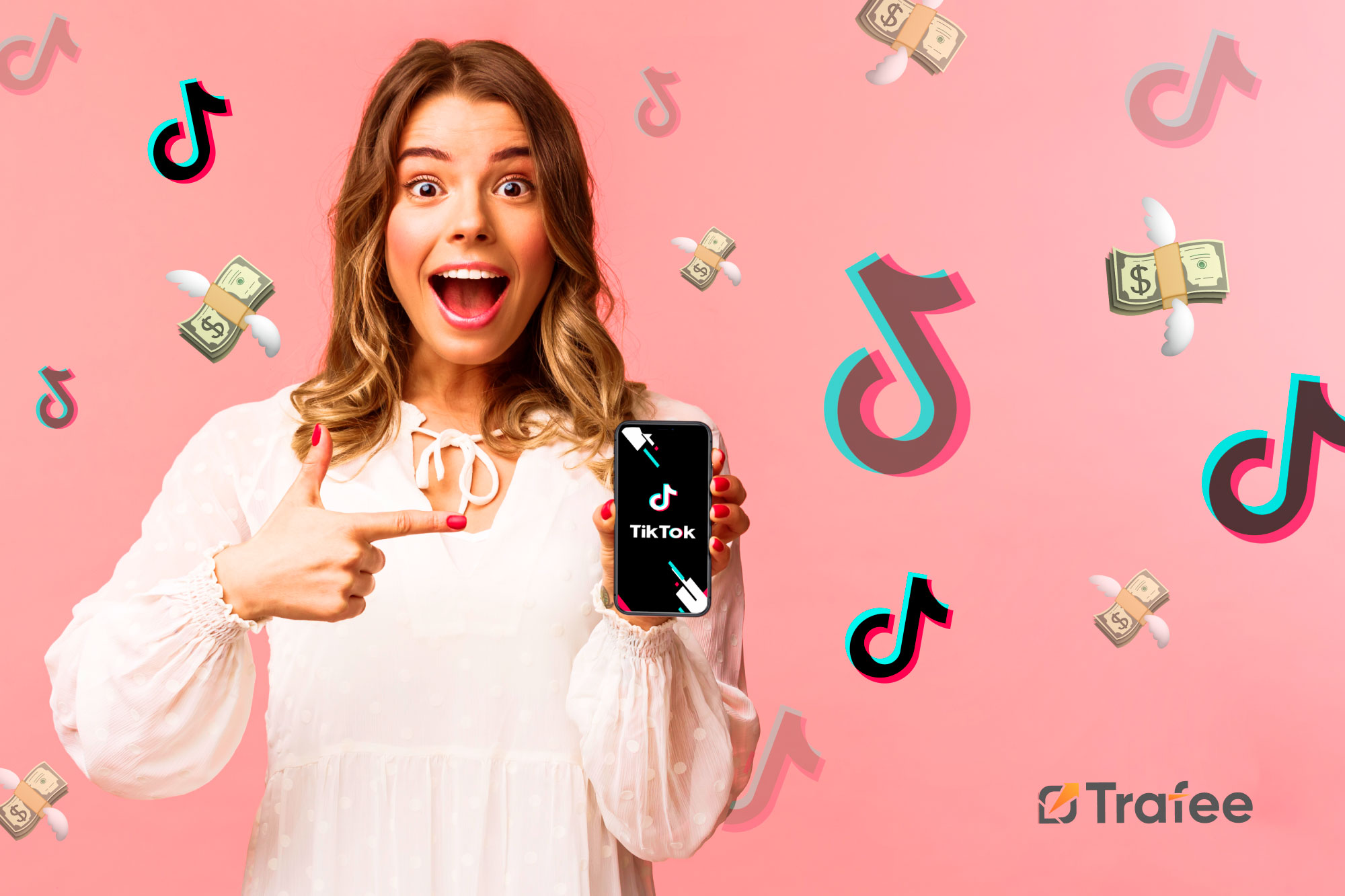 Girl holding a phone and showing TikTok