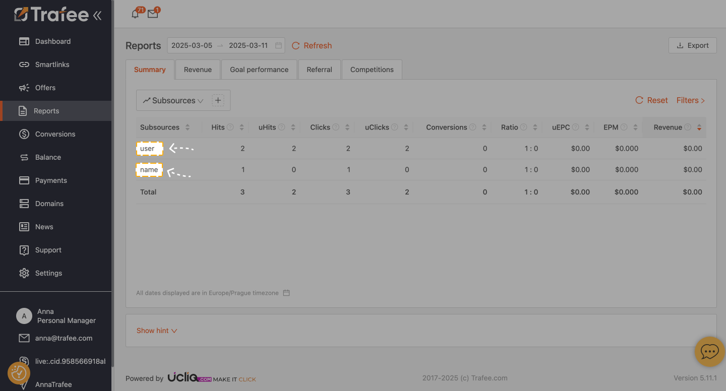 Smartlink Sub_Source. How to create and use smartlinks in Trafee.com panel